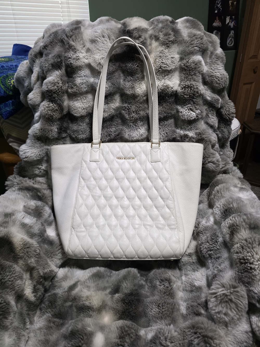Vera Bradley Quilted White Leather Tote Bag